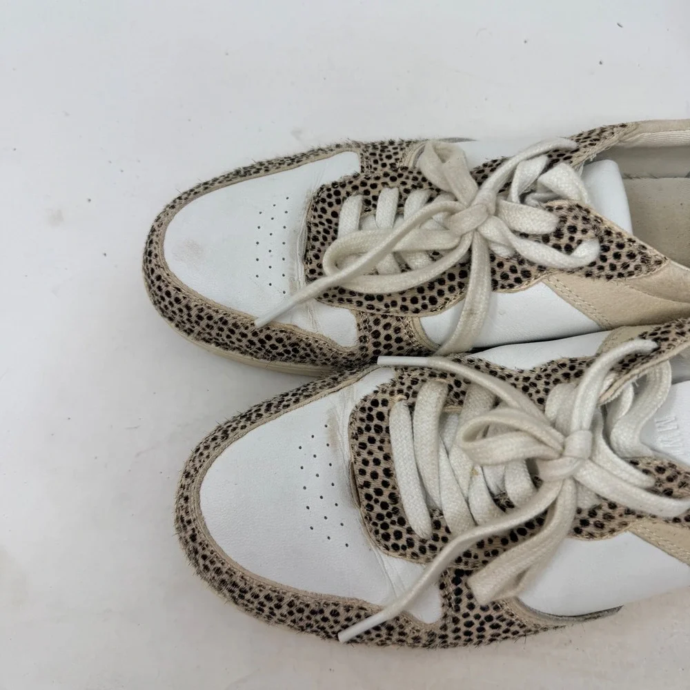 Madewell Court Sneakers 9.5 White Leather Cheetah Real Calf Hair Low Top‎